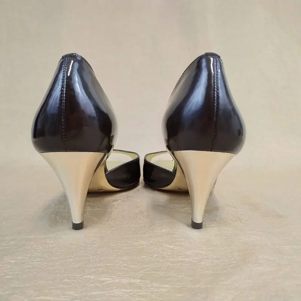 Gianni Bini Brown & Gold Open Toe Heels